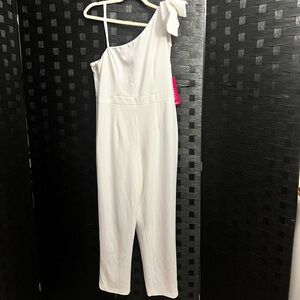 Adrianna Papell White Asymmetrical Jumpsuit